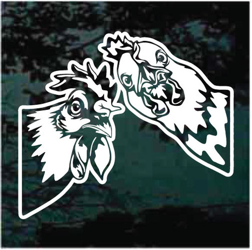 Chicken & Rooster Peeking In The Window decals stickers