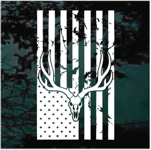 Grunge Deer Skull American Flag car window decals stickers