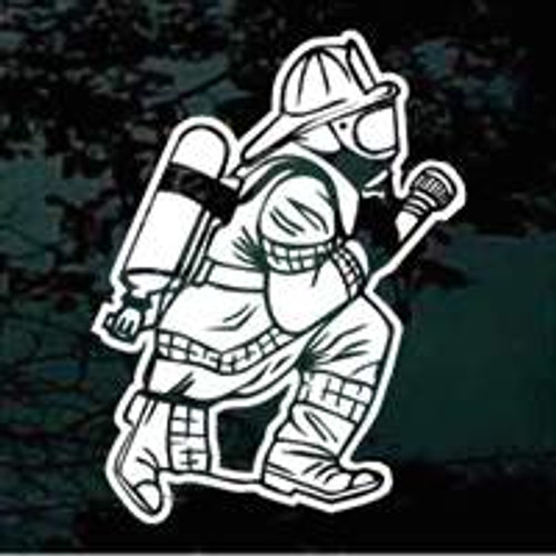 Firefighter With Fire Hose Window Decals