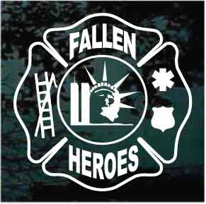 Fallen Heroes Maltese Cross 9-11 Memorial car window decals stickers