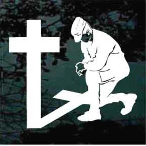 Soldier Kneeling at the Christian Cross decals stickers