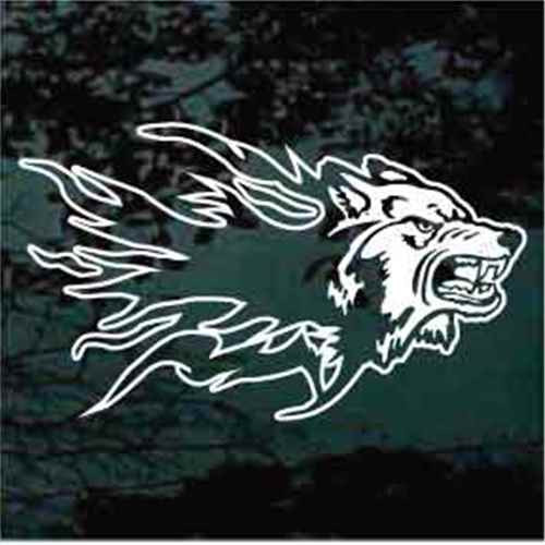 Flaming Wolf Head car window decals stickers