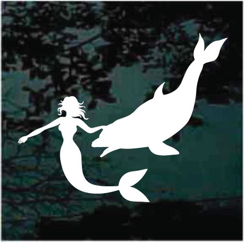 Mermaid Swimming With Dolphin car window decals stickers