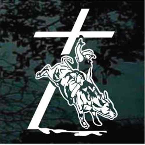 Bull Riding At Christian Cross Window Decals