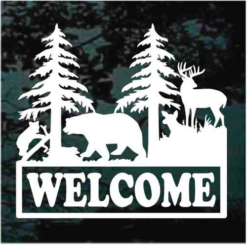 Deer Bear Scene Welcome decals stickers