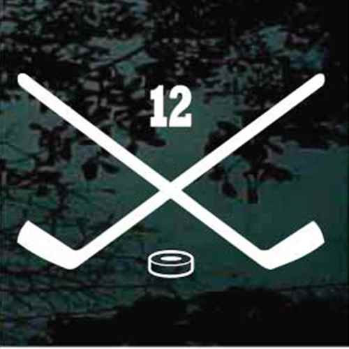Hockey Sticks & Puck With Player Number Car Decals & Stickers Decal Junky