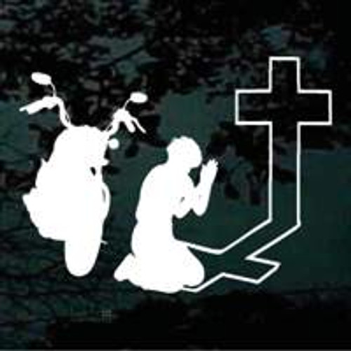 Motorcycle Rider Praying At The Cross Decals