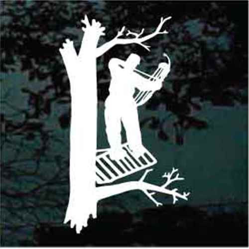 Bow Hunter Shooting Bow In Tree Stand Window Decals