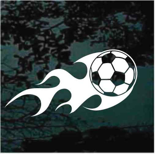 Flaming Soccer Ball car window decals stickers