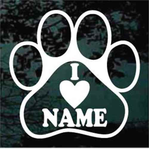 I Heart Name Paw print car window decals stickers I Heart Name Paw print car window decals stickers