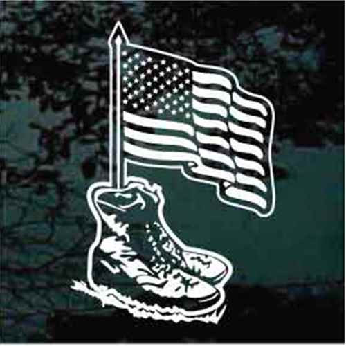 Waving American Flag In Combat Boots car window decals stickers