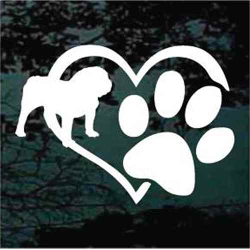 English Bulldog Heart Paw car window decals stickers