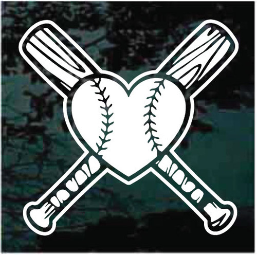 Baseball Heart Crossed Bats car window decals stickers
