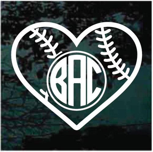 Baseball Heart Monogram car window decals stickers Baseball Heart Monogram car window decals stickers