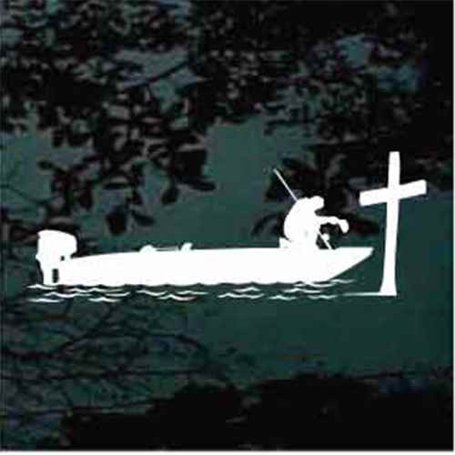 Bass Fisherman Praying At The Cross car window decals stickers