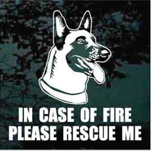 Fire Rescue Happy Belgian Malinois Head car window decals stickers