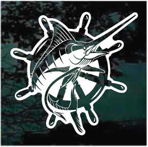 Marlin Fish on Captain's Wheel Decals & Window Stickers Decal Junky