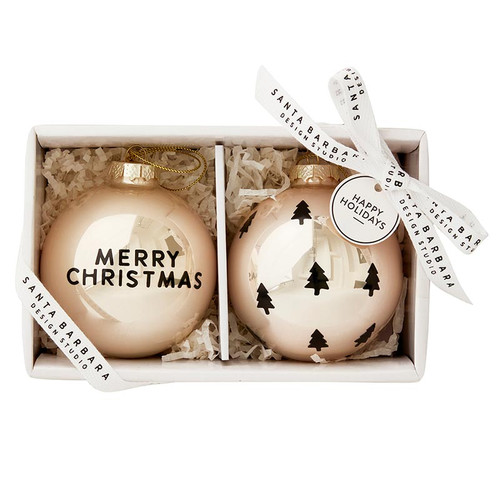 Glass Ornament Set - Merry Christmas + Tree - Set of 2