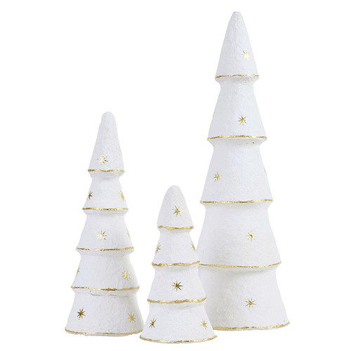 Paper-Mache Tree - White Gold Stars - Set of 3