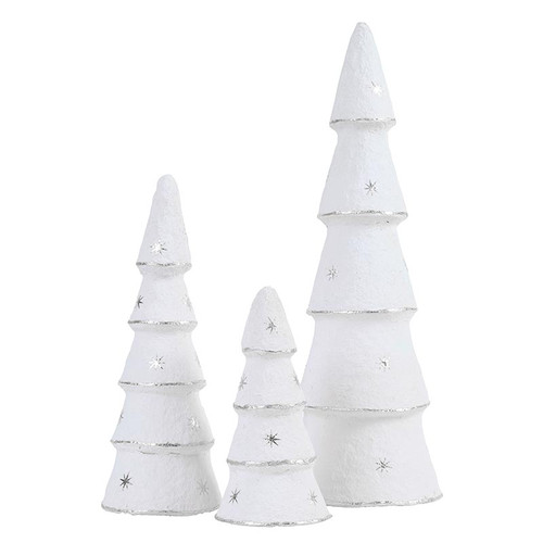 Paper-Mache Tree - White Silver Stars - Set of 3