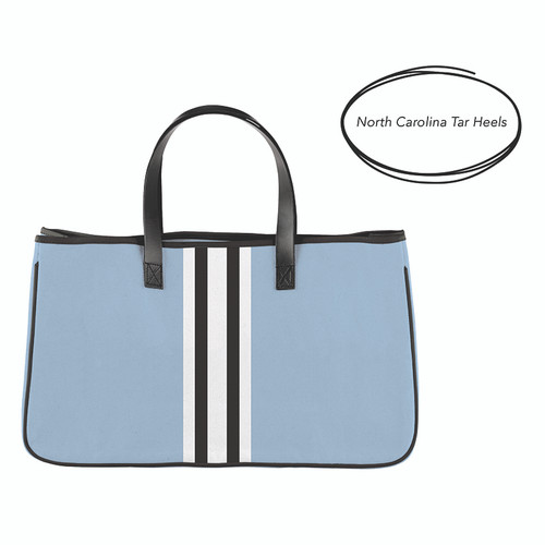 Collegiate Racer Stripe Canvas Tote - Light Blue + Black Stripes