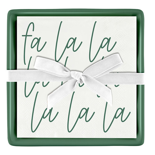 Face to Face Ceramic Tray + Napkins - Fa La La La