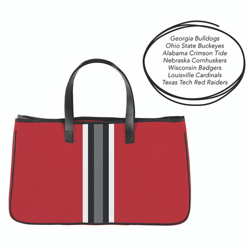 Collegiate Racer Stripe Canvas Tote - Red + White/Grey Stripes