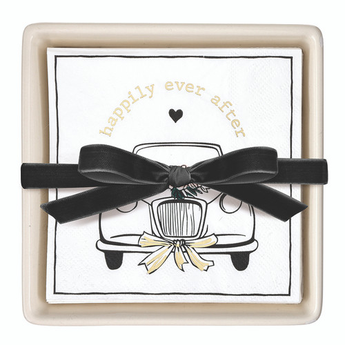 Ceramic Napkin Tray + Napkins - Happily Ever After