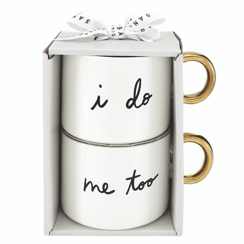 Ceramic Mugs with Gold Handle - I Do/Me Too - Set of 2