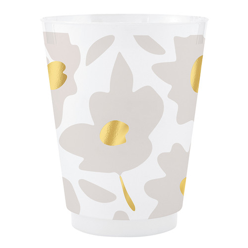 Gold Foil Frost Cups - White Flowers - Set of 8