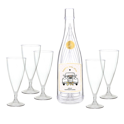 Acrylic Champagne Bottle + Glasses - Happily Ever After