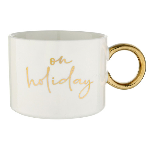 Ceramic Mug with Gold Circle Handle - On Holiday