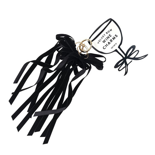Velvet Bow Wine Charms - Set of 6 - Black