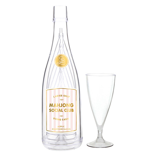 Acrylic Champagne Bottle + Glasses - Mahjong Social Club 