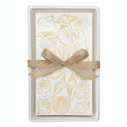 Ceramic Guest Napkin Tray + Napkins - Shells
