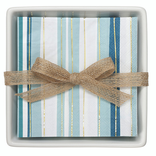 Ceramic Napkin Trays + Napkins - Blue Stripes