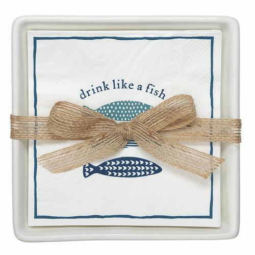 Ceramic Napkin Trays + Napkins - Drink Like A Fish