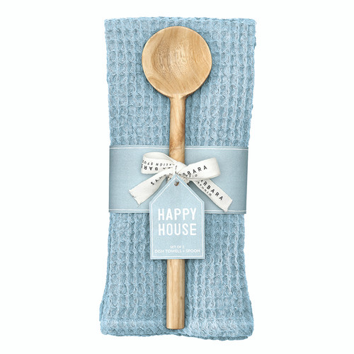 Face to Face Waffle Weave Dish Towels + Spoon - Ocean Blue