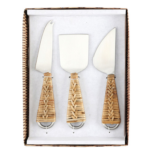 Face to Face Woven Rattan Cheese Knives - Set of 3