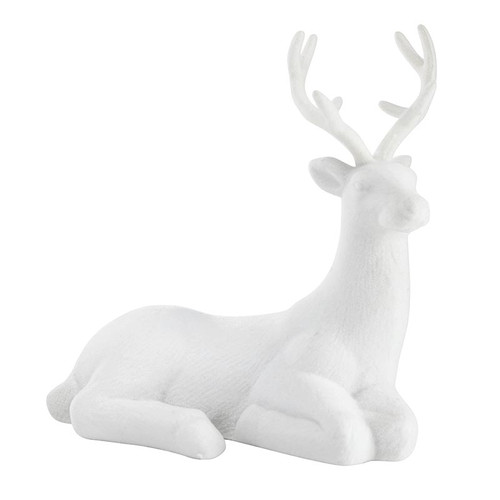 10.75" Sitting Flocked Reindeer - White