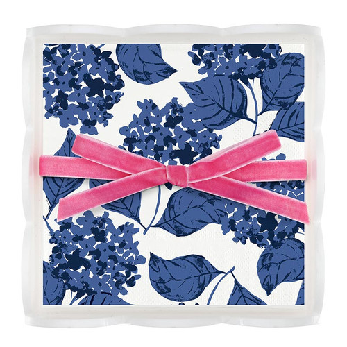 Acrylic Cocktail Napkin Tray + Napkins - Blue Hydrangeas