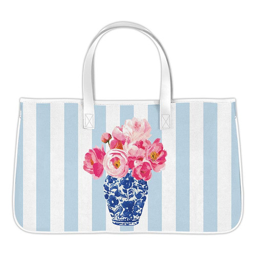 Canvas Tote - Blue Stripe + Flower