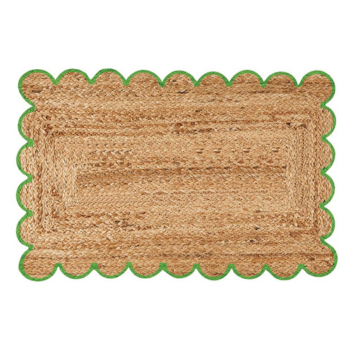 Scalloped Jute Door Mat - Green