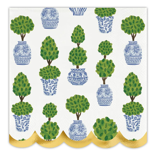 Scalloped Cocktail Napkins - Topiaries