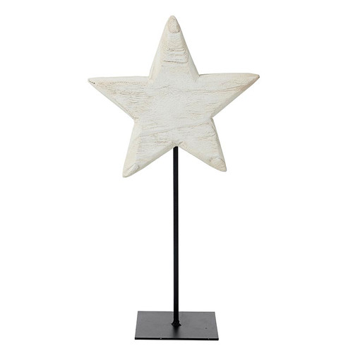 Wood Star On Iron Stand - White - Small