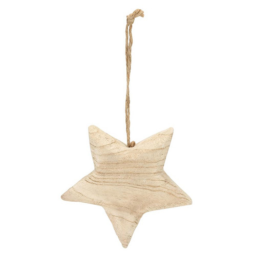 Hand-Carved Wood Star Ornament - Natural