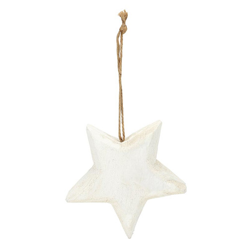 Hand-Carved Wood Star Ornament - White