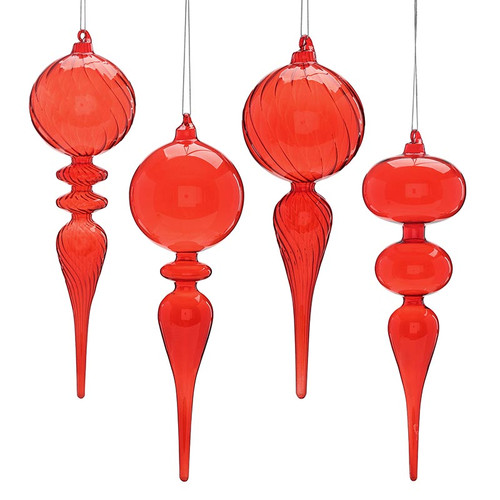 Finial Glass Ornament Set -  Red - Large