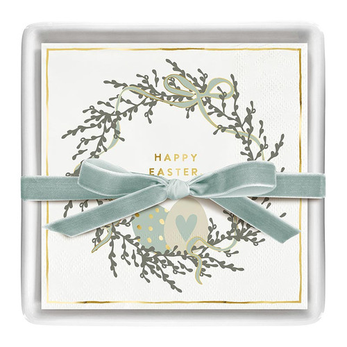 Ceramic Napkin Tray + Napkins - Wreath