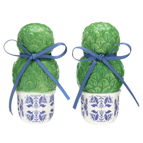Ceramic Topiary Salt + Pepper Shakers - Set of 2